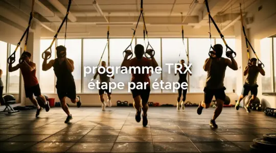 programme TRX étape par étape plusieurs personnes salle lumineuse