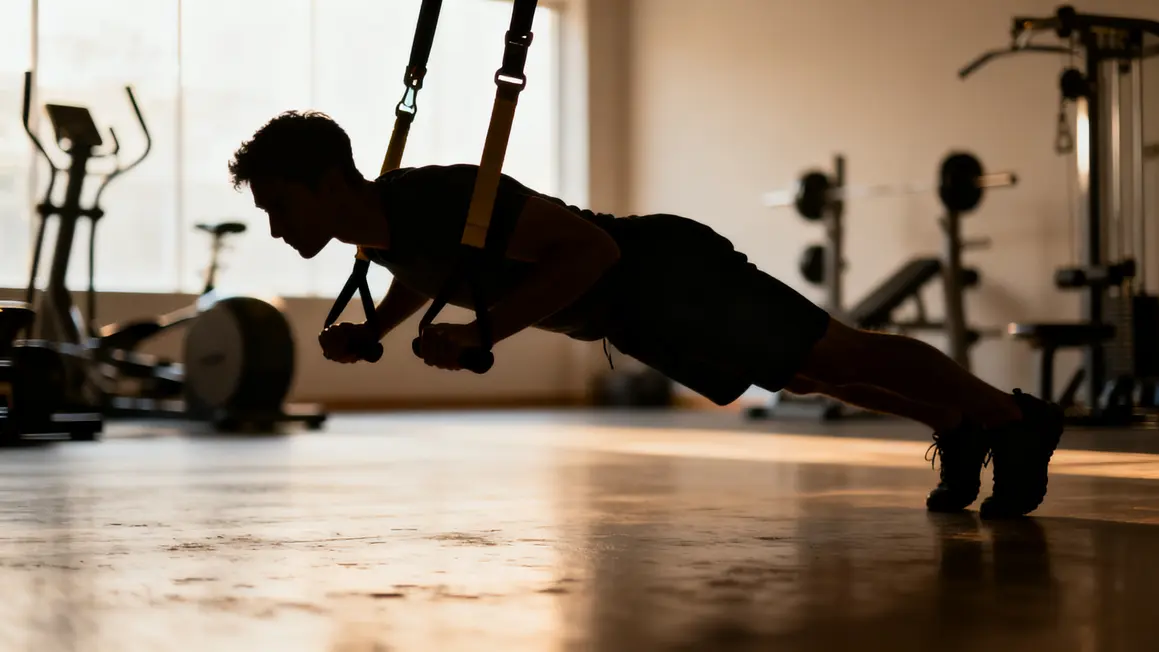 Exercice planche TRX dans salle fitness