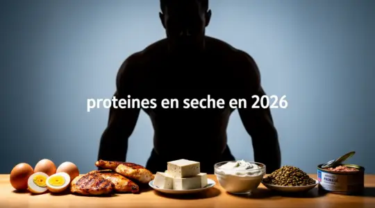Sportif devant aliments proteines en seche 2026