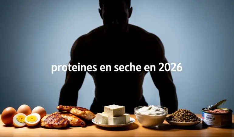 Sportif devant aliments proteines en seche 2026