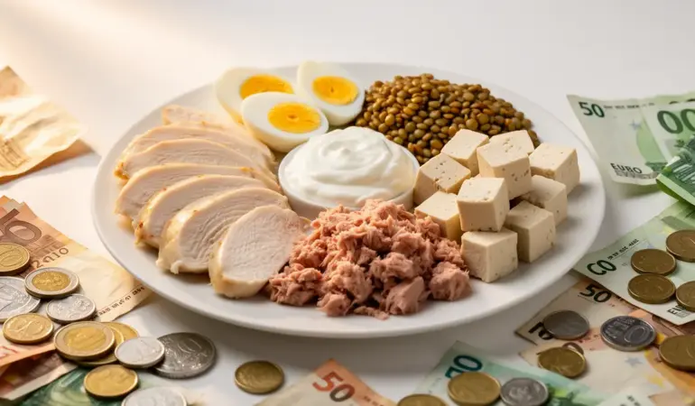assiette protéines sèche budget poulet œufs lentilles thon tofu