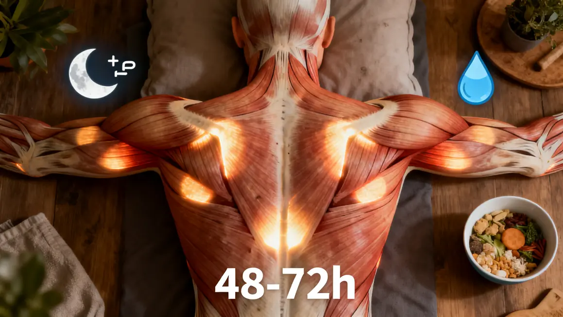 schema musculaire, symboles sommeil hydratation nutrition, recuperation musculaire