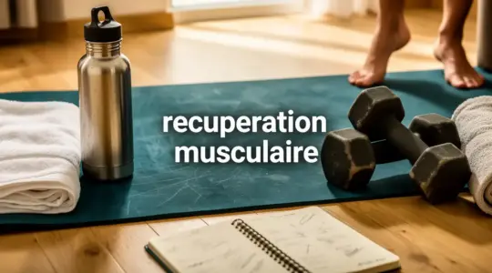recuperation musculaire routine debutant tapis gourde haltères
