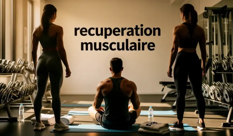 recuperation musculaire silhouettes salle de sport et haltères