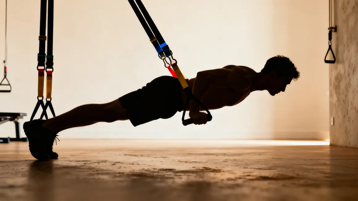 Silhouette planche TRX montrant chaines musculaires sollicitées