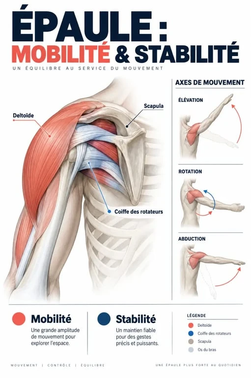 Schéma de l’épaule pour comprendre le renforcement musculaire épaule, la coiffe des rotateurs et la scapula