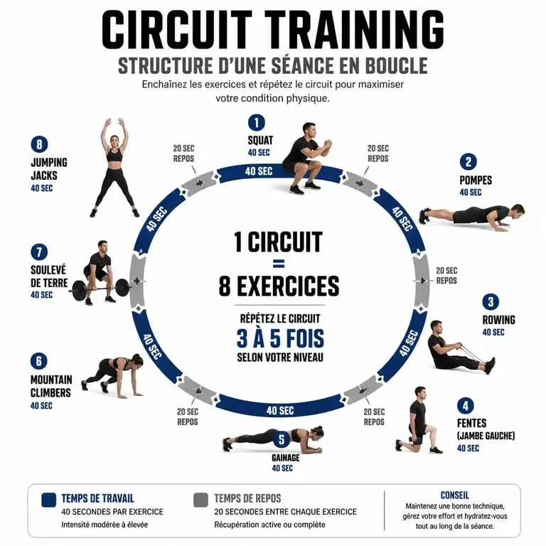Infographie de la structure d'un circuit training poids de corps