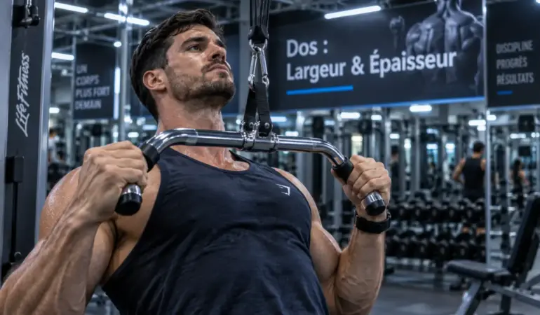 Exercices dos salle de sport : largeur et épaisseur, tirage poulie