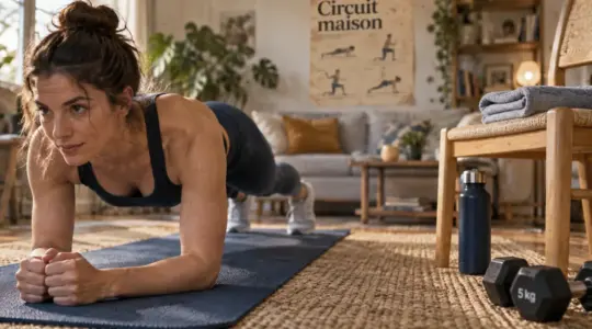 Renforcement musculaire à la maison : planche sur tapis, sans machine