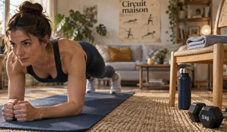 Renforcement musculaire à la maison : planche sur tapis, sans machine
