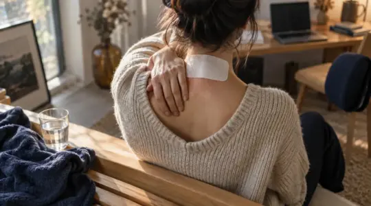 Contracture musculaire dos temps de guérison : patch chauffant sur le haut du dos