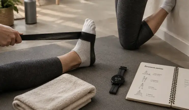 Étirements jambes : étirement ischio-jambiers et quadriceps